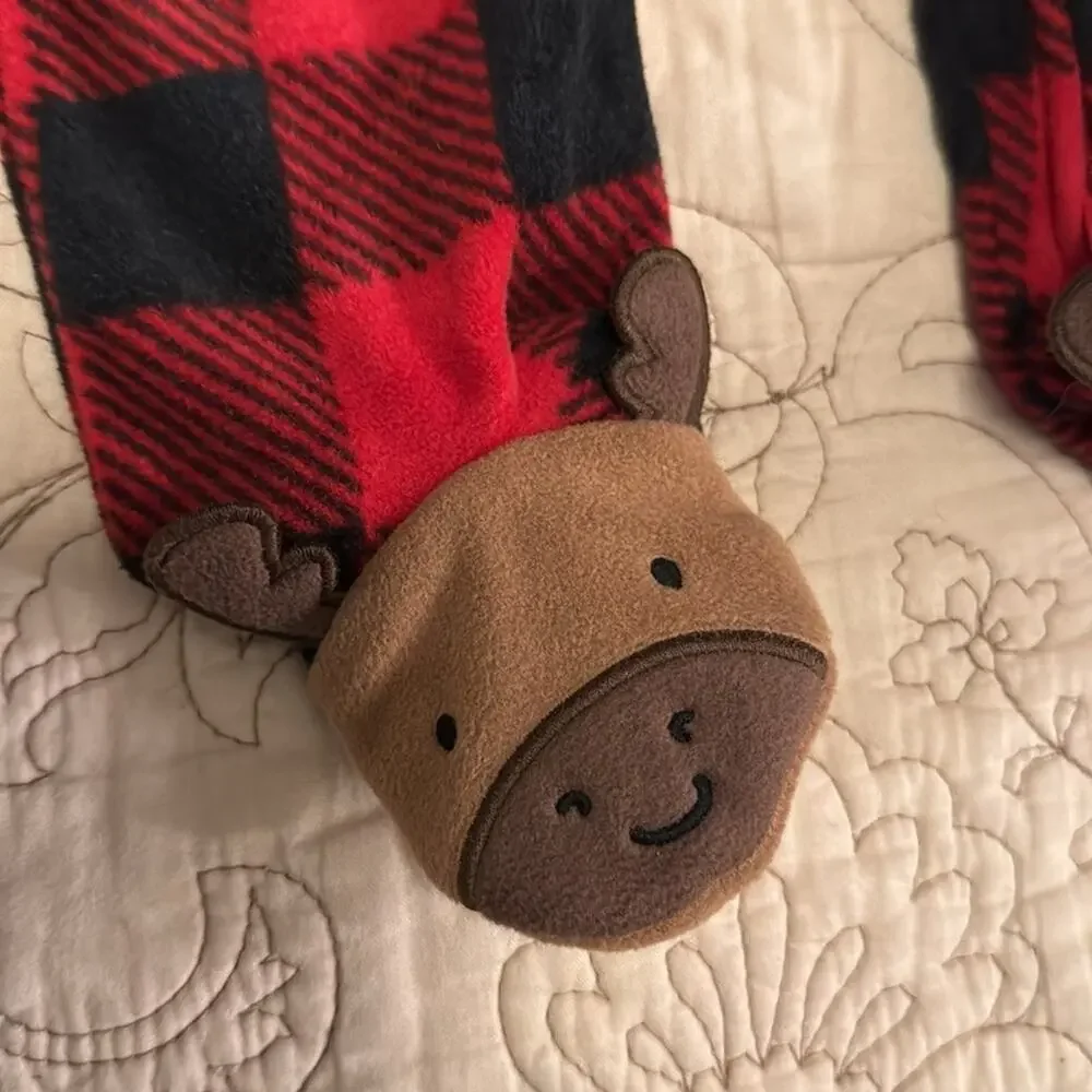 NWT Carter’s red black checked‎ moose footie